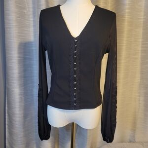 Chic Black V-Neck Women's Blouse
